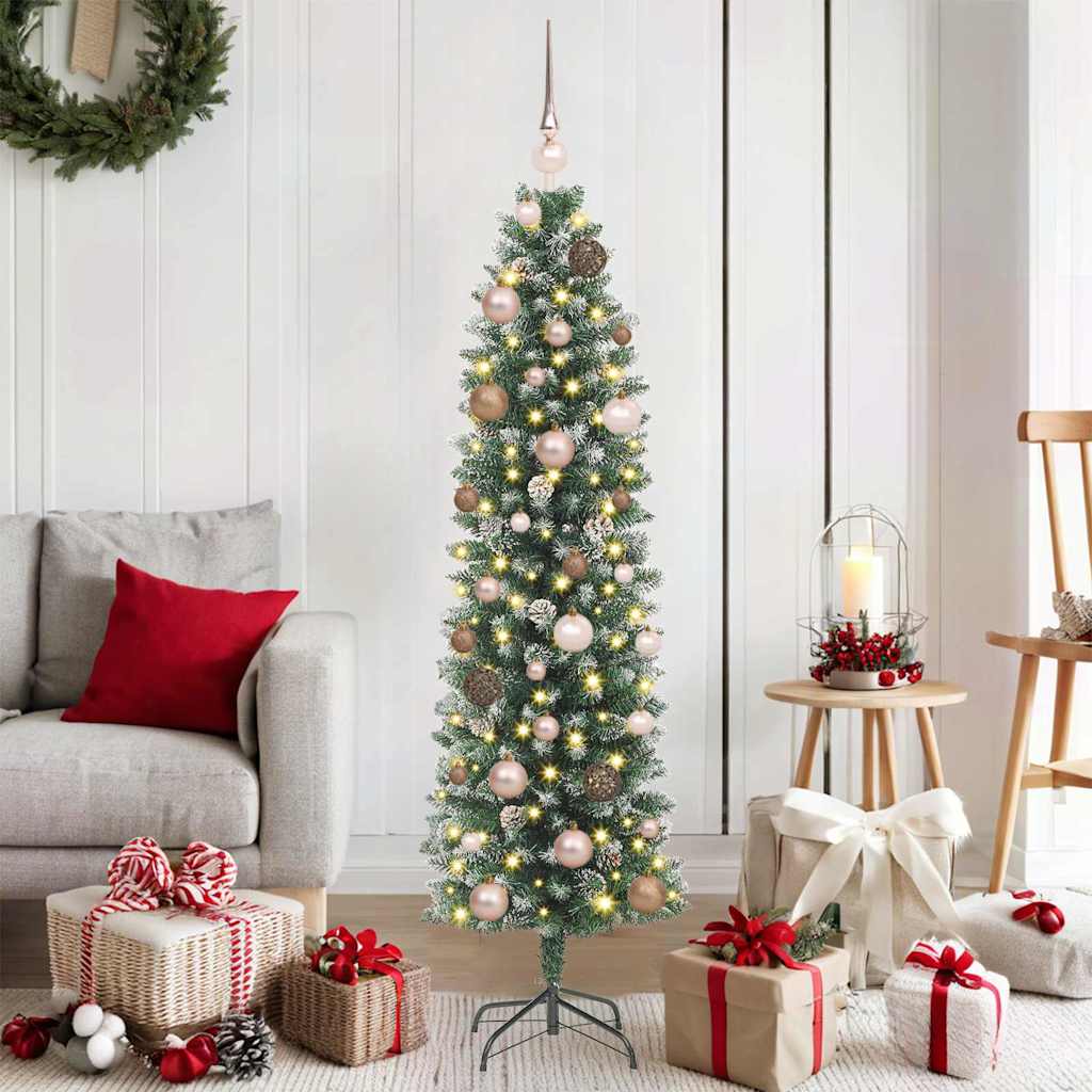 Artificial Slim Christmas Tree with 150 LEDs Green 150 cm